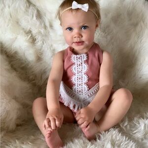 Pink Baby Romper with Lace